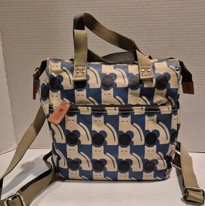 ORLA KIELY Back Pack Bue Black White Cat Design Coated Canvas